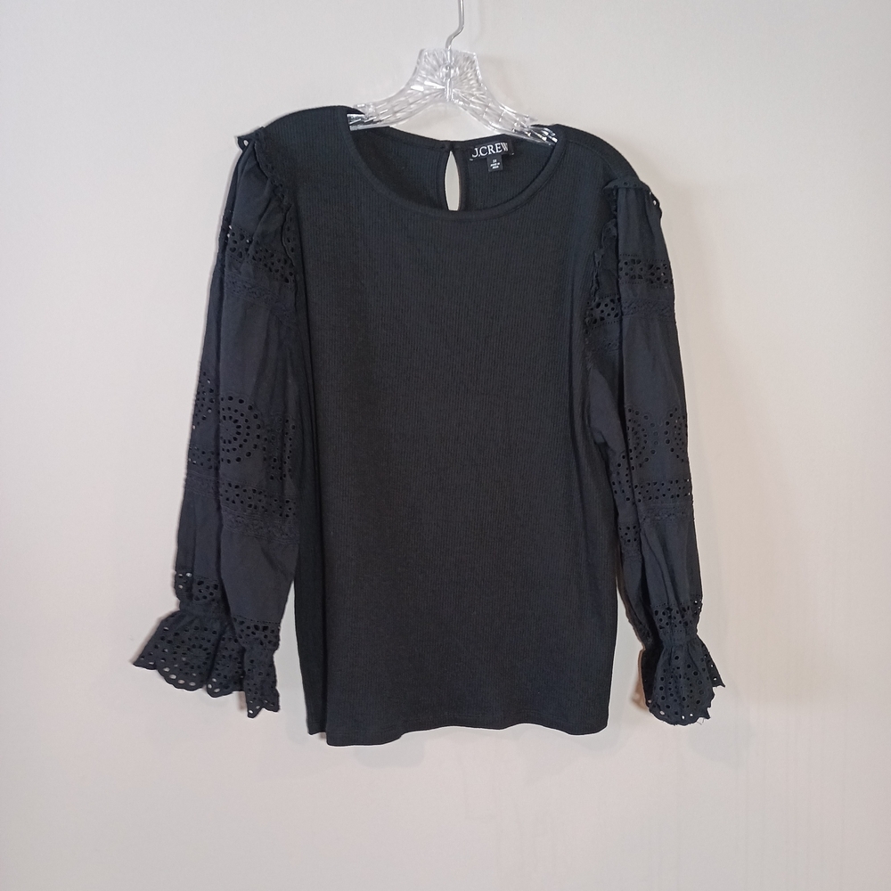 J.crew Ruffle-trim eyelet top in vintage rib Black Plus Size 2X